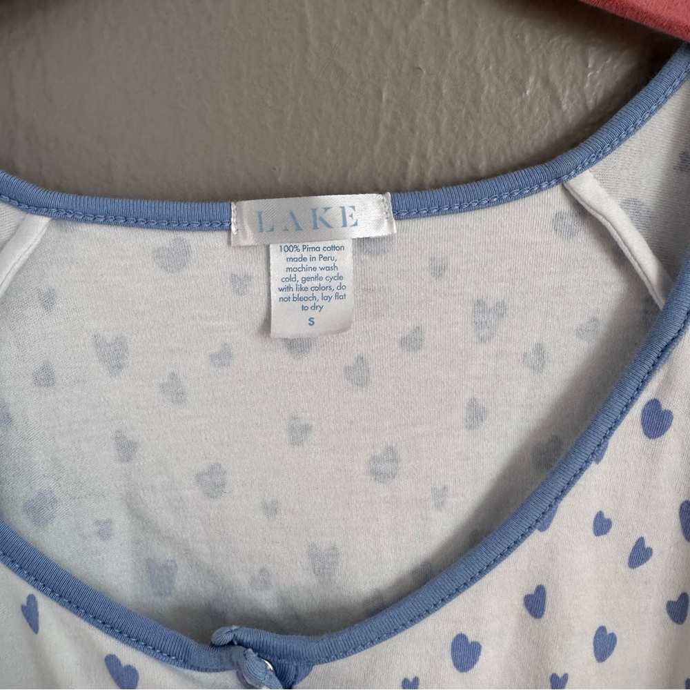 LAKE Blue Heart Print Pima Cotton Sleep Shirt Nightgown Size S - Picture 5 of 7